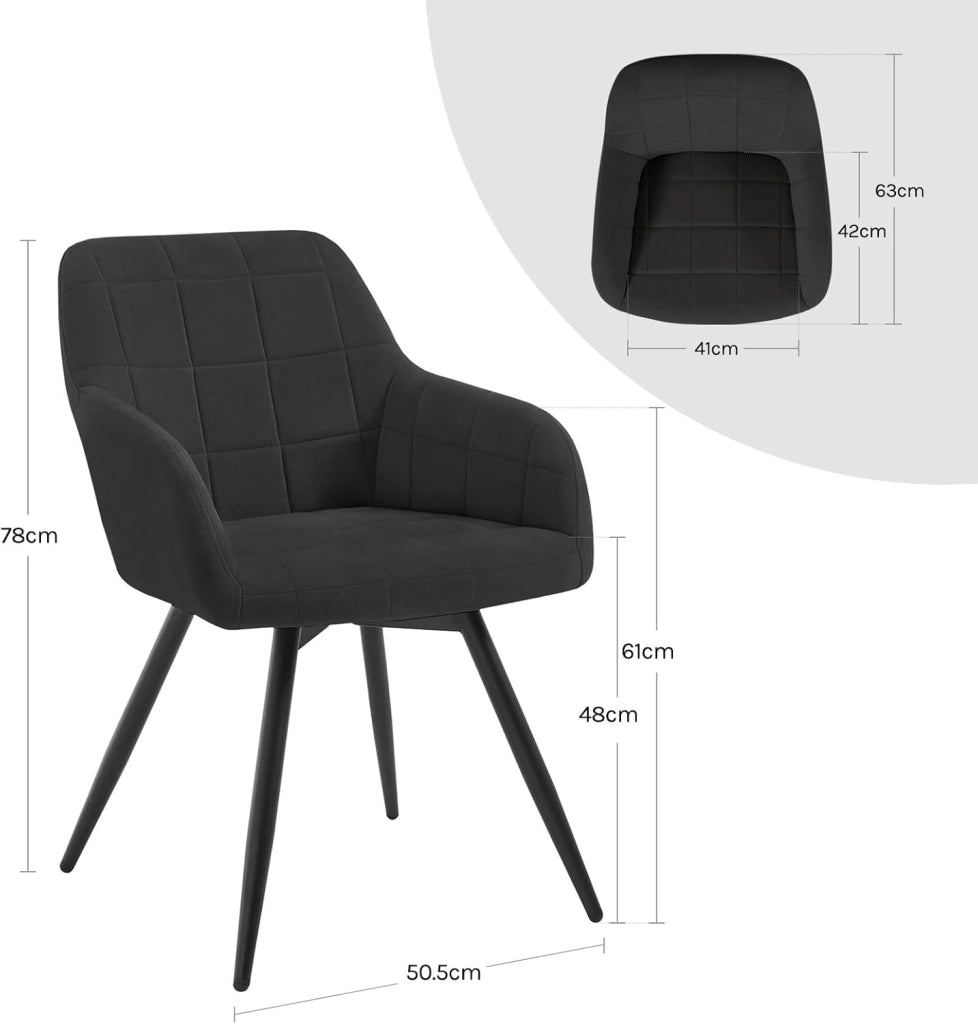 Sedia da Pranzo Girevole, Sedia da Cucina Ergonomica Imbottita in Velluto con Gambe in Metallo, Poltrona per Salotto, Ufficio, Camera da Letto, Balcone, Nero, EZS85sz-1