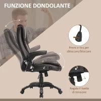 Poltrona Massaggiante da Ufficio ad Altezza Regolabile con 6 Punti Massaggianti, in PU, 62x68x111-121 cm, Marrone