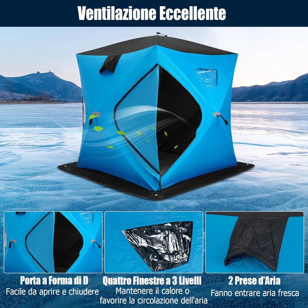 Tenda da Pesca sul Ghiaccio, Capanna di Ghiaccio in Tessuto Oxford con Finestre, Protezione Termica, Antivento e Impermeabile, per Pesca Invernale, per 2 Persone