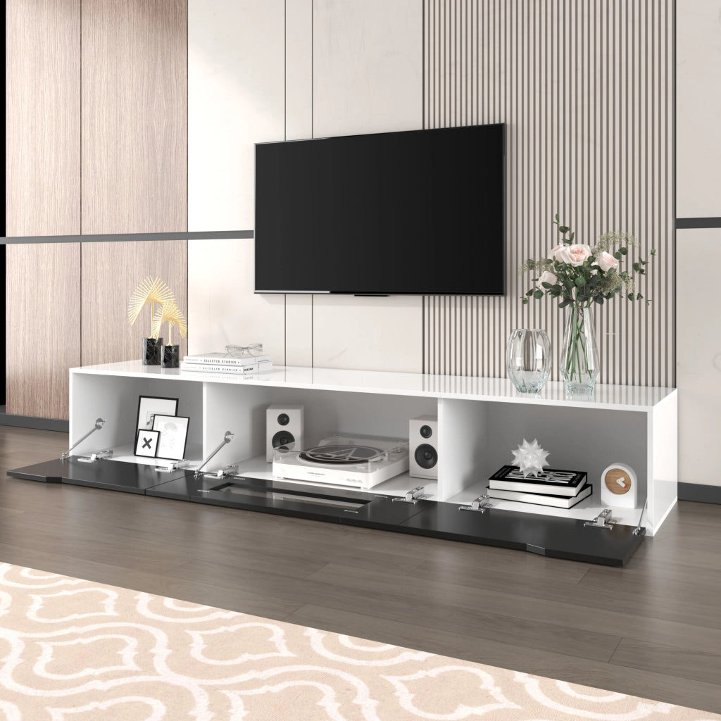 OKWISH Mobile TV con 2 Ante e LED, Frontale Scanalato, Finitura Lucida Laccata, per Soggiorno, 180×35×30 cm
