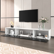 OKWISH Mobile TV con 2 Ante e LED, Frontale Scanalato, Finitura Lucida Laccata, per Soggiorno, 180×35×30 cm