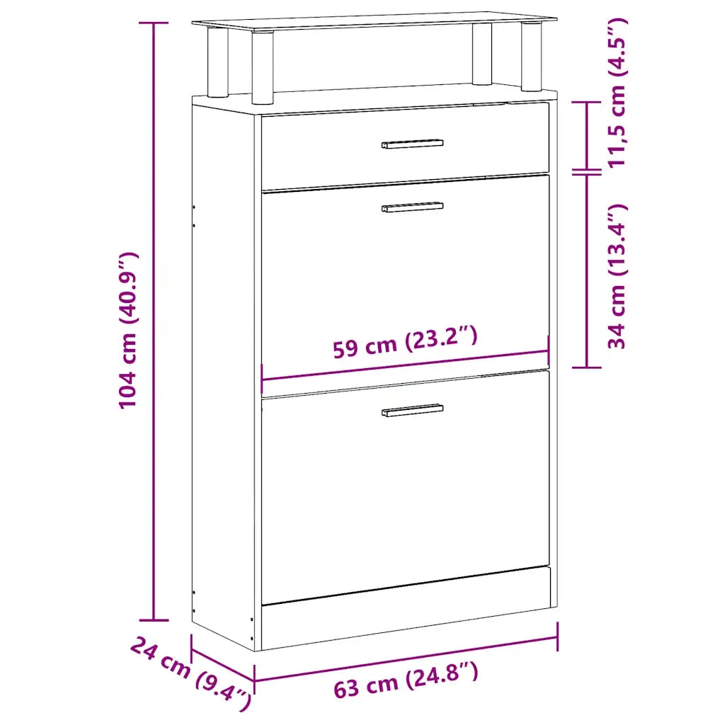 Scarpiera Rovere Fumo 63x24x104 cm in Legno Multistrato 342567