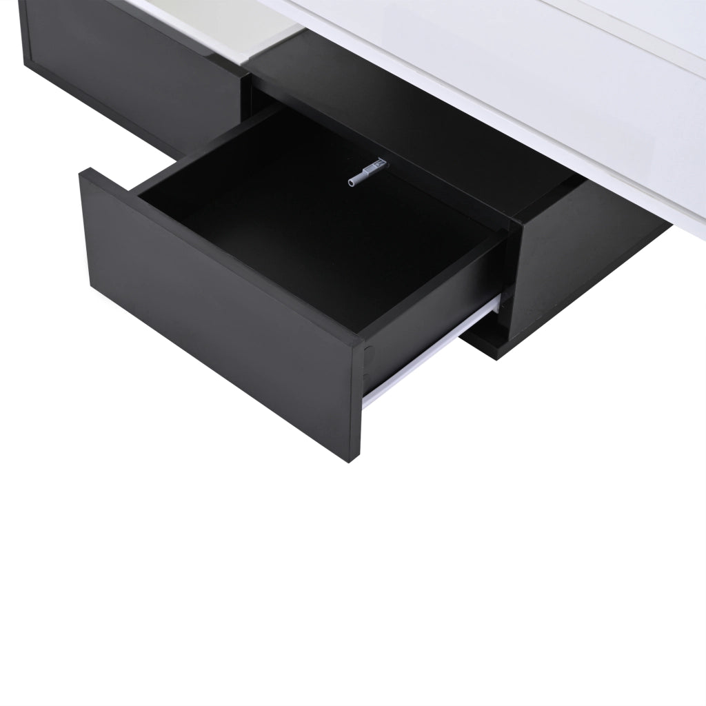 TAVOLO DA SALOTTO 70x70x40/55 cm Bianco Nero girevole 360° con 3 cassetti
