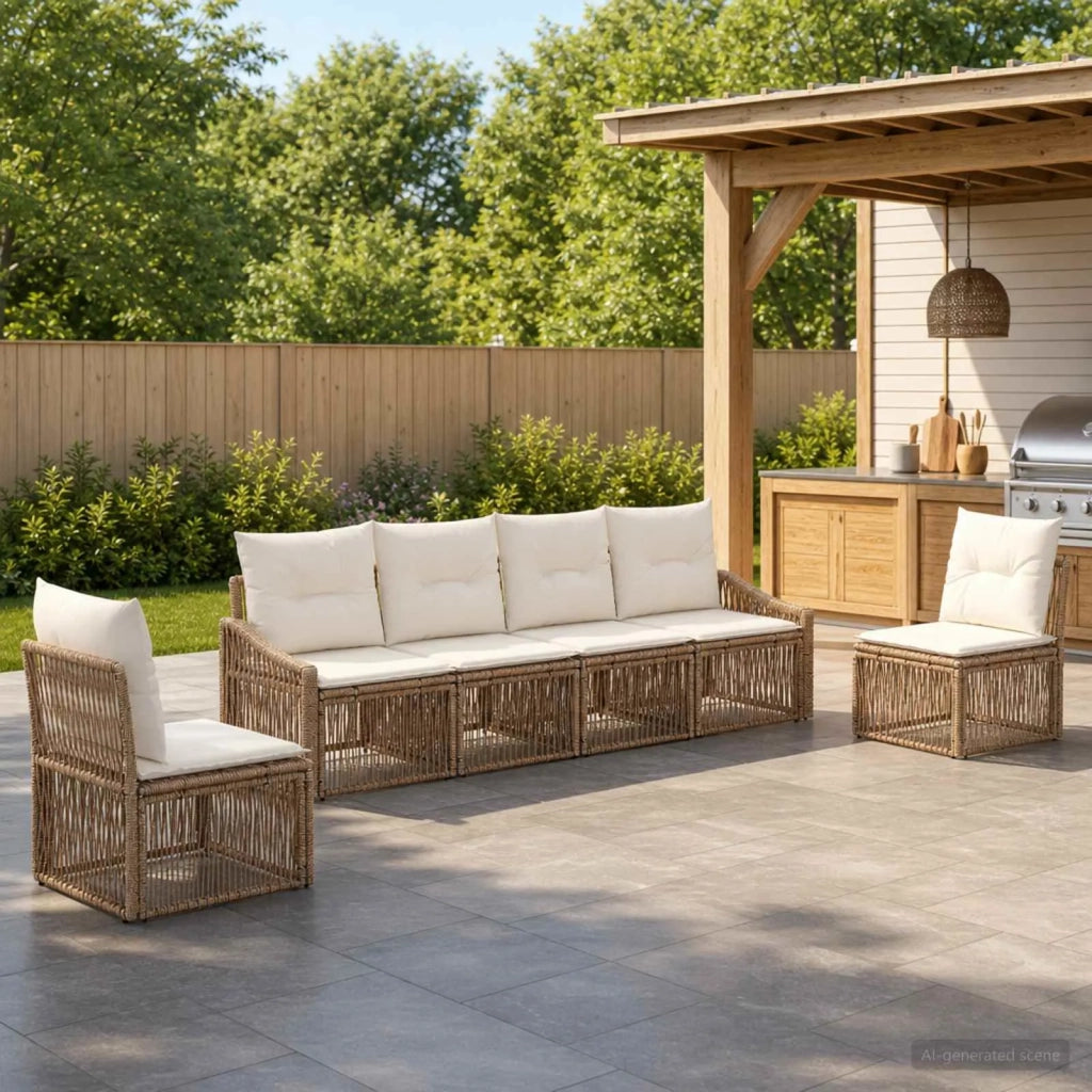 Set Divano da Giardino 6 pz Beige polyrattan 3435969