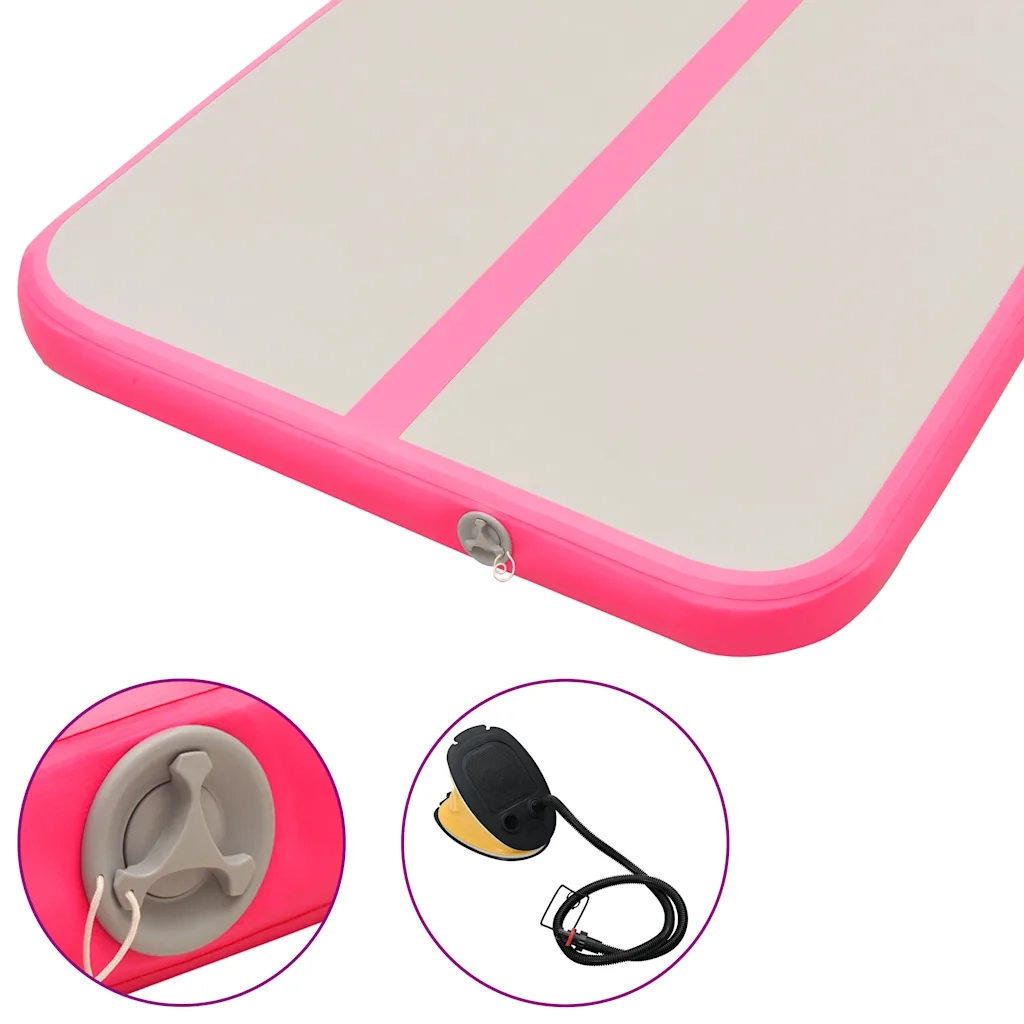 Tappetino Ginnastica Gonfiabile con Pompa 400x100x10cm PVC Rosa 91915