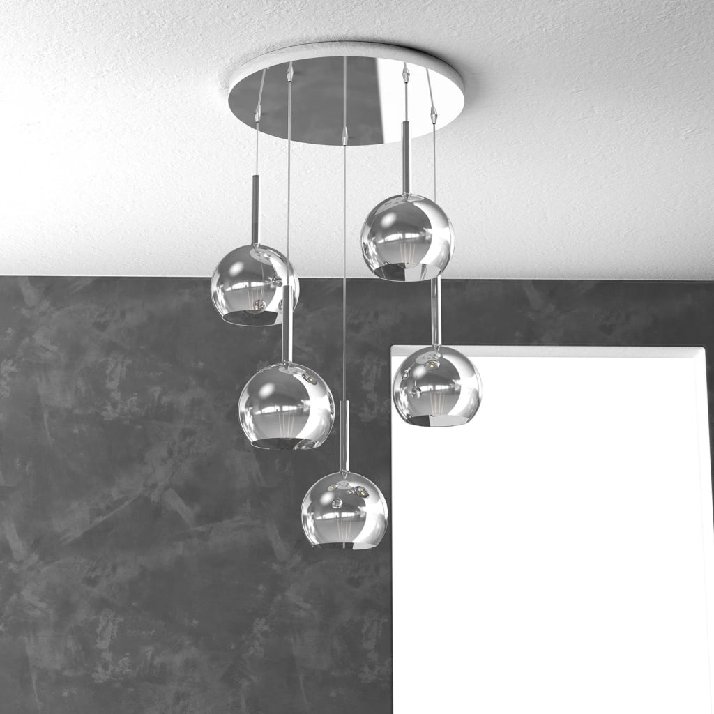 Lampadario Contemporaneo Future Metallo Cromo Vetro 5 Luci E27