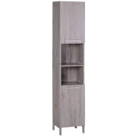 kleankin Colonna Bagno in MDF con 2 Armadietti e 2 Ripiani Aperti, 30x32x172.5 cm, color Legno