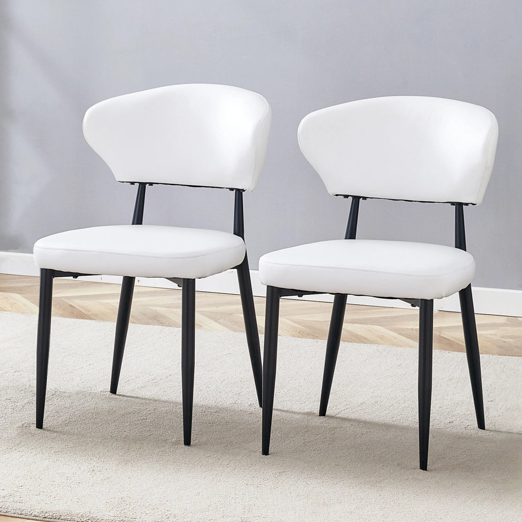 Sedia da sala da pranzo set da 2 in pelle PU con schienale ergonomico e gambe in metallo bianco e nero