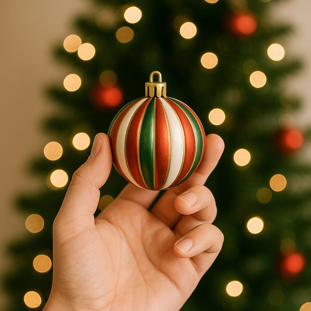 Box 8 Palline di Natale per Albero Sfere Natalizie Bianco Rosso e Verde da 10cm