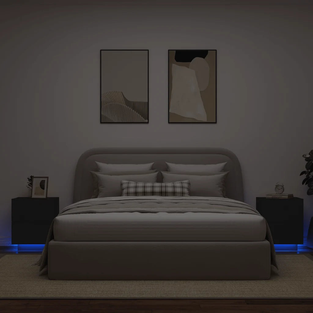 Comodini con Luci LED 2pz-Set di 2 Tavolino da notte Neri in Legno Multistrato