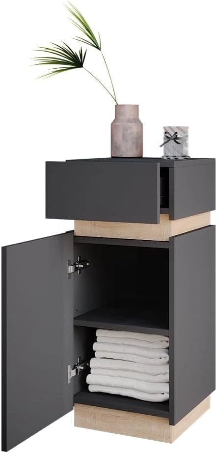 Mobiletto bagno Gloria, Antracite, 33 x 75.5 cm con anta e cassetto, con apertura per sifone e compatibile con la serie Gloria