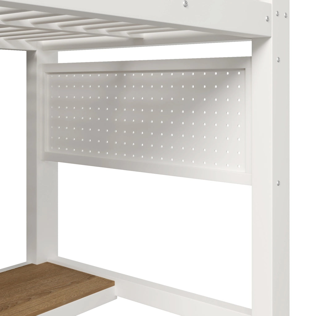 Letto a soppalco 204x95x180 cm multifunzionale con scrivania e LED in metallo bianco