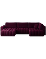 Divano ad angolo BONITA convertibile 6 posti viola scuro effetto velluto – sinistra – 350x175cm