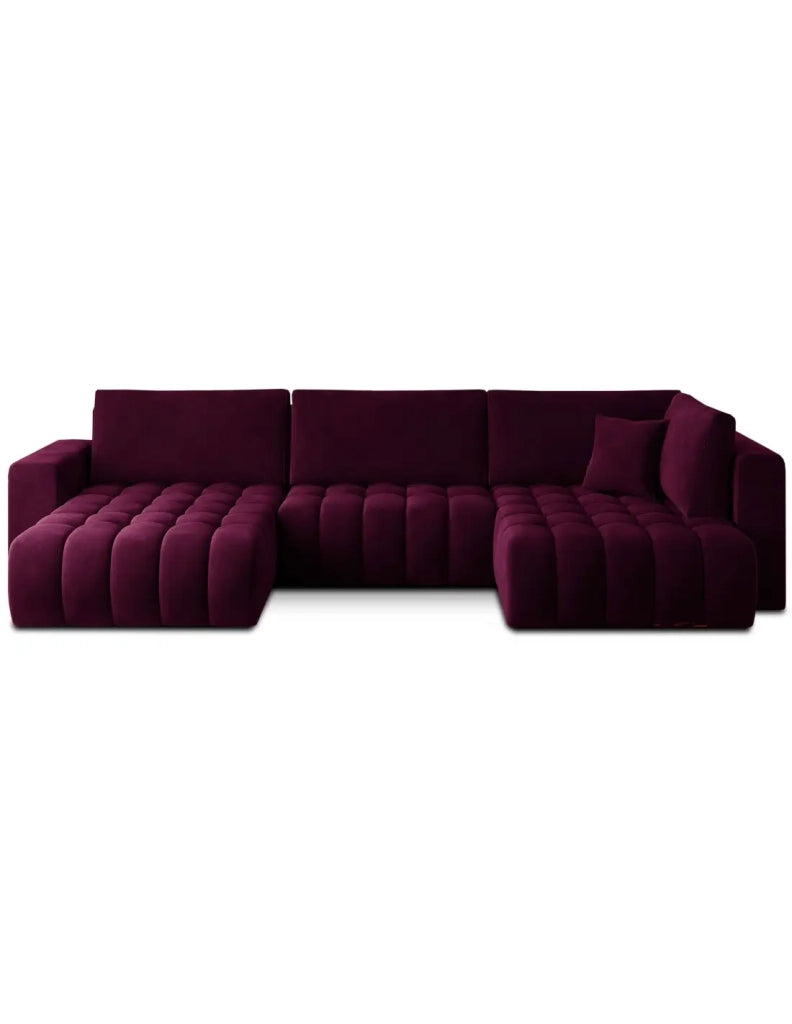 Divano ad angolo BONITA convertibile 6 posti viola scuro effetto velluto – sinistra – 350x175cm