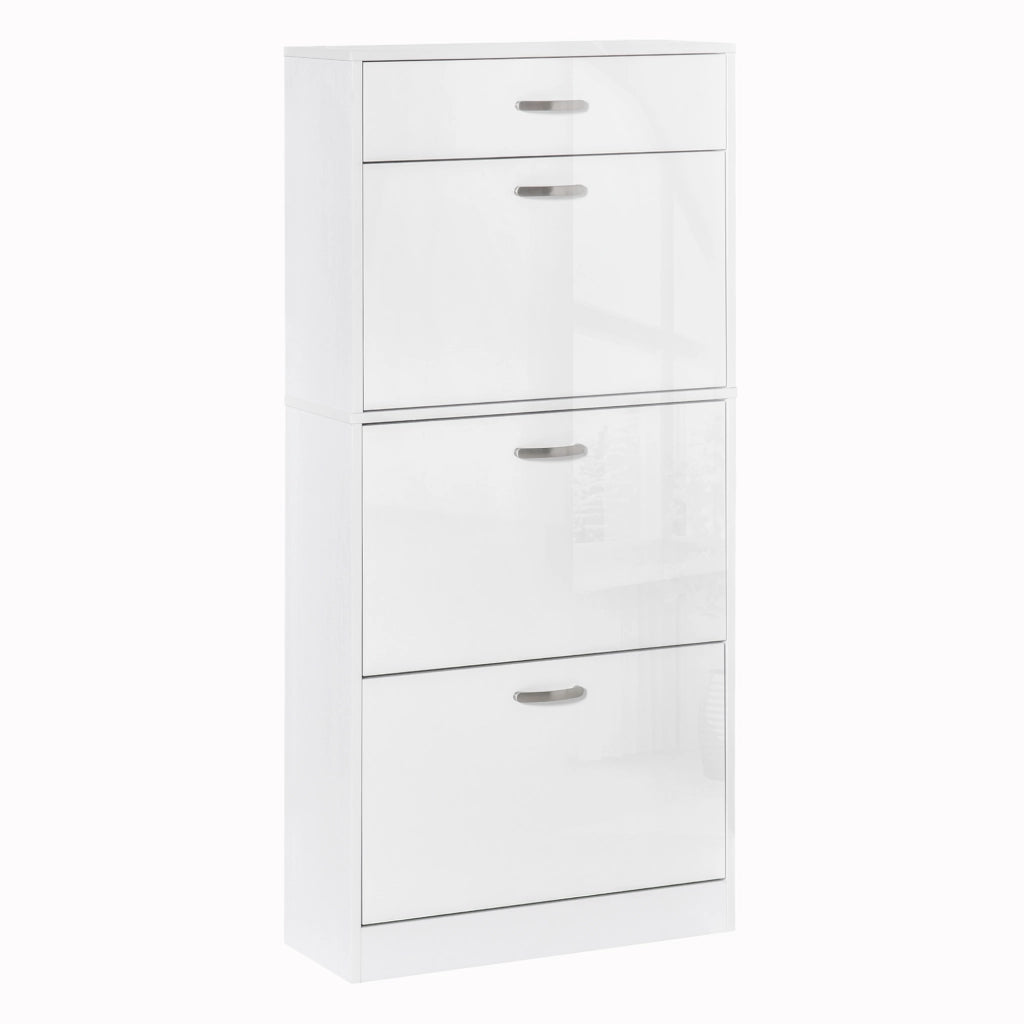Scarpiera con 3 Ante Ribaltabili e Cassetto ¨C Minimal ¨C Bianco 62x135x24 cm