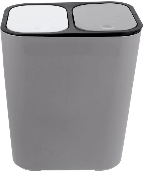 Doppio contenitore per rifiuti con coperchio a scatto - Contenitore per rifiuti doppio - Contenitore per rifiuti in plastica - Contenitore per riciclaggio - Contenitore per carta - Contenitore per rifiuti compattabile - Contenitore per rifiuti