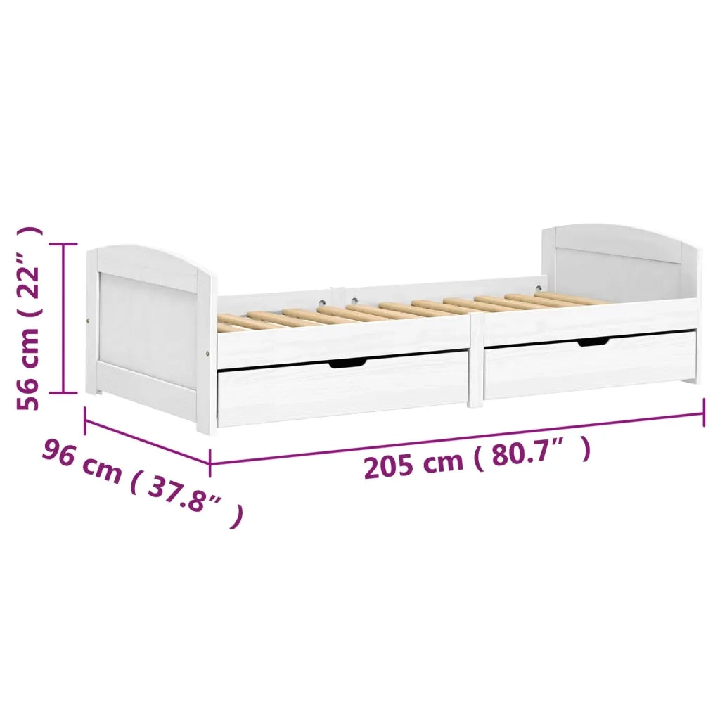 Letto singolo | Letto per adulti | Dormeuse 2 Cassetti Bianca 90x200 cm Legno Massello Pino IRUN