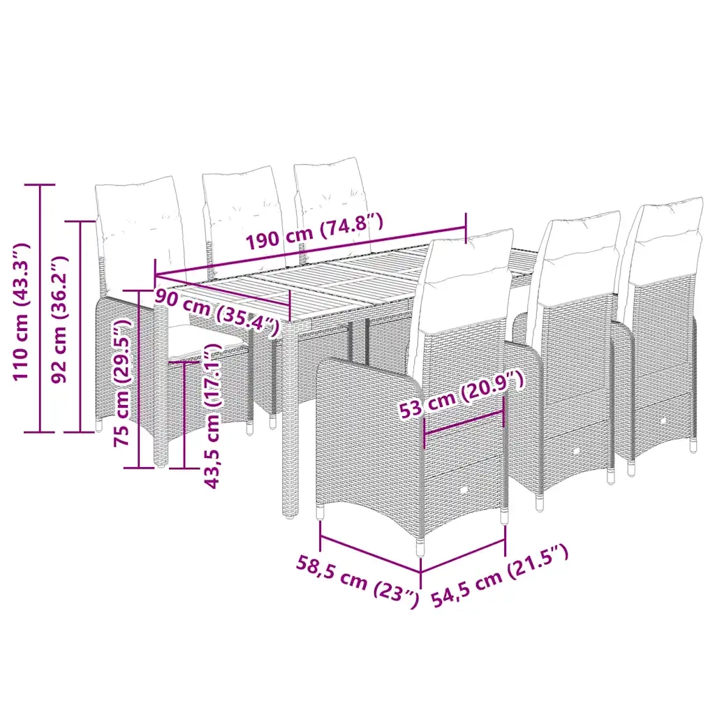 Set da Bistrò da Giardino 7 pz con Cuscini Nero in Polyrattan 3276981