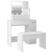 Set Tavolo da Toeletta | Tavolo da Trucco Bianco con LED in Legno Multistrato