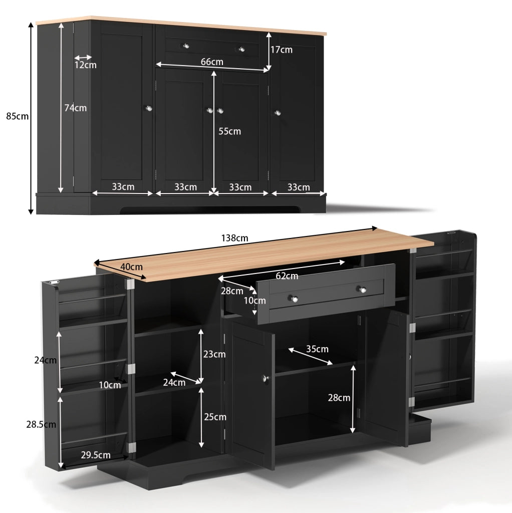 Credenza nera 138 cm con cassetto e ante