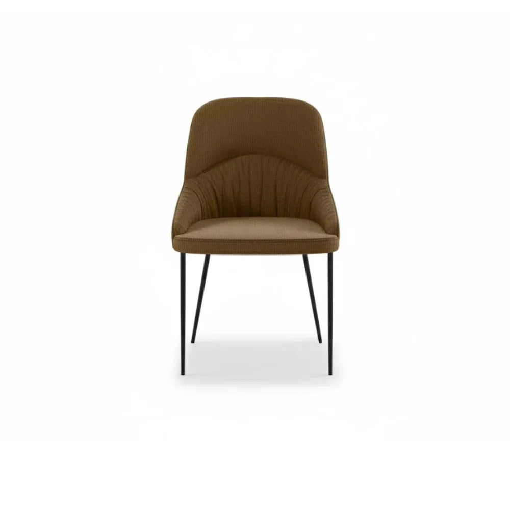 Set di 4 sedie da pranzo imbottite in tessuto marrone Harmony con struttura in metallo facili da pulire | Duzzle