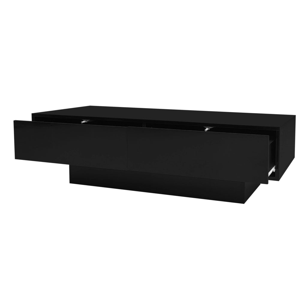 Tavolino da salotto 115x55x34 cm; luci LED e 2 cassetti; truciolare; nero