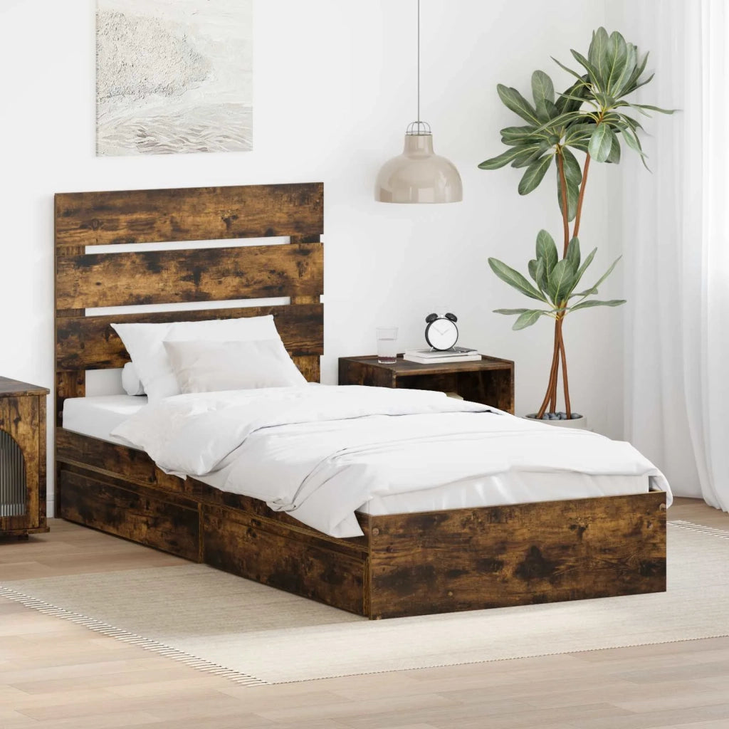 Letto con Contenitore Rovere fumé 70 x 190 cm Legno multistrato 3411936