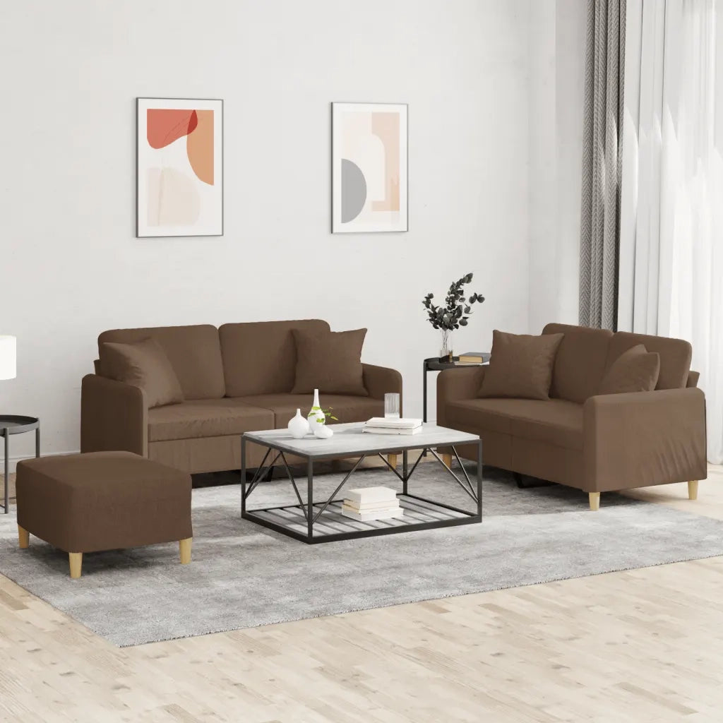 Set di Divani 3 pz con Cuscini Marrone in Tessuto 3202113
