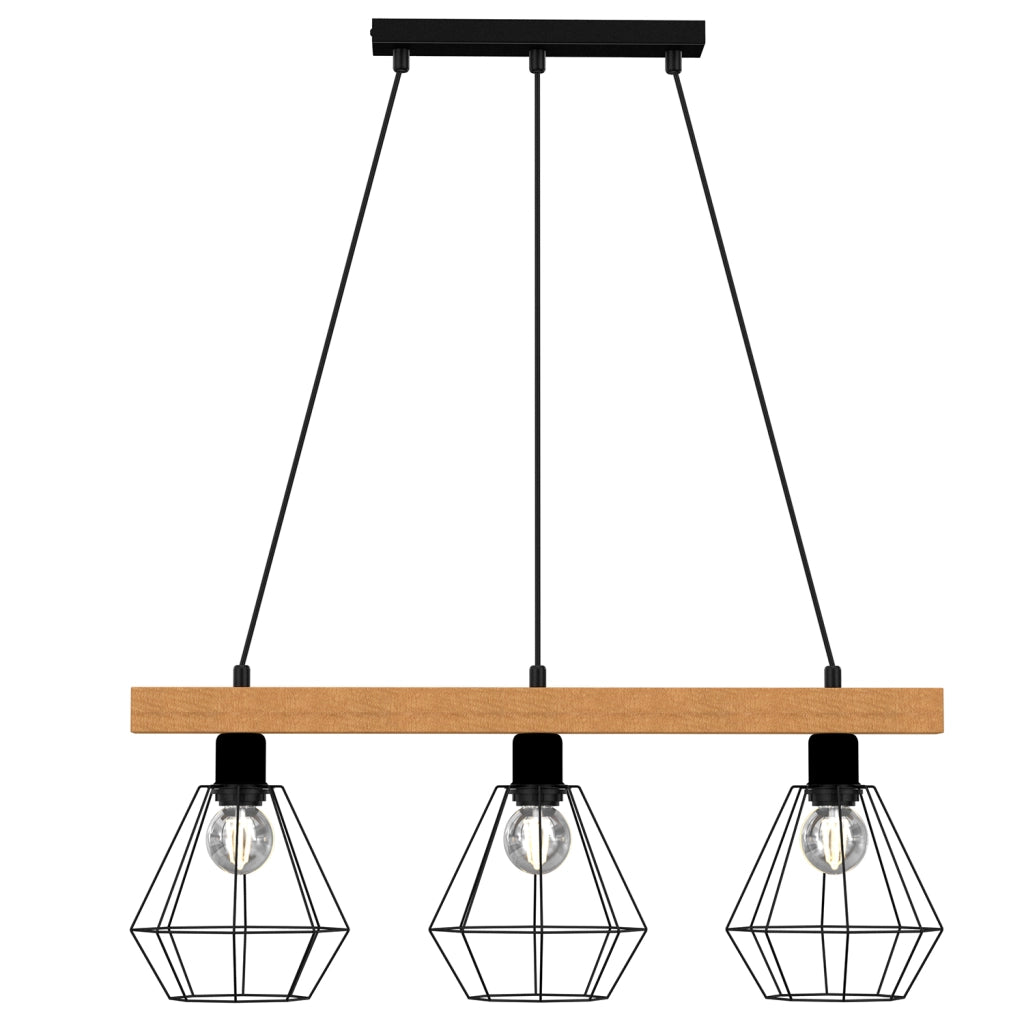 Lampada a sospensione Vastra legno/nero 3xE27 Luminex