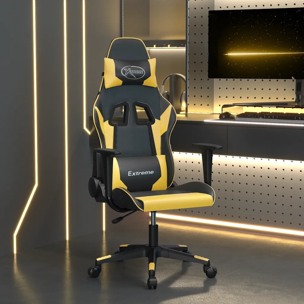 vidaXL Sedia da Gaming Massaggiante Nero e Oro in Similpelle