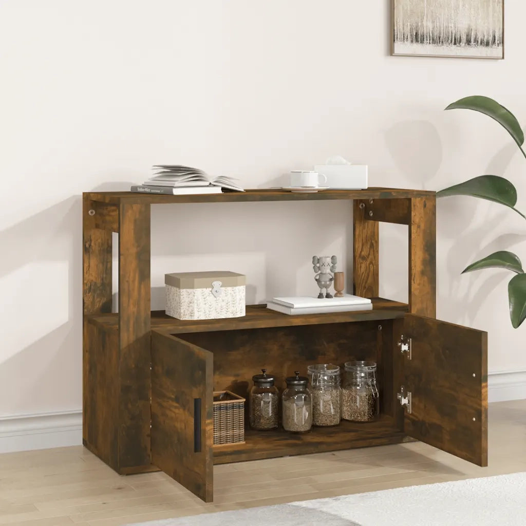 Credenza Rovere Fumo 80x30x60 cm in Legno Multistrato 819457