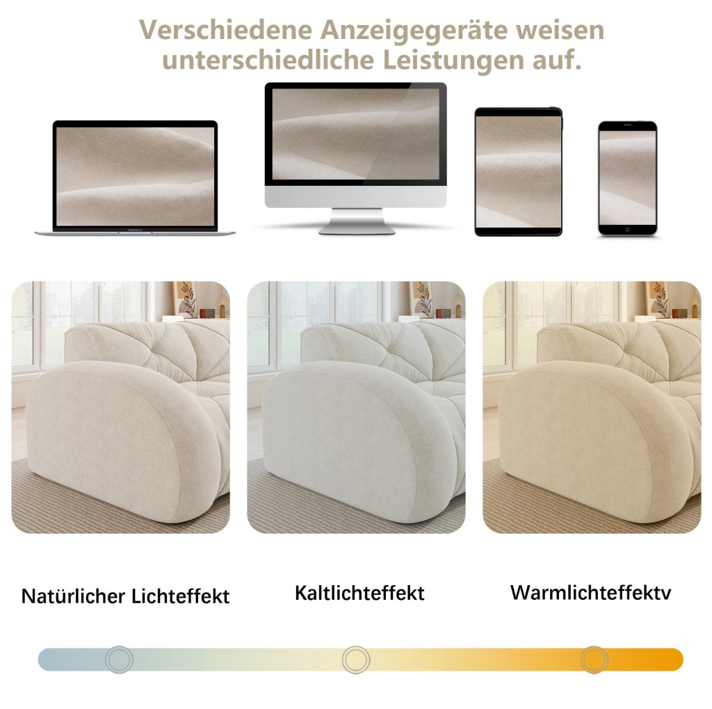 Divano modulare 2 posti senza struttura 204x95x76 cm in chenille beige chiaro