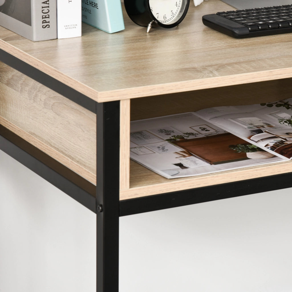 Scrivania con cassetto ¨C zephmum ¨C Legno Rovere Chiaro, Telaio Metallo Nero, 100x50x75 cm
