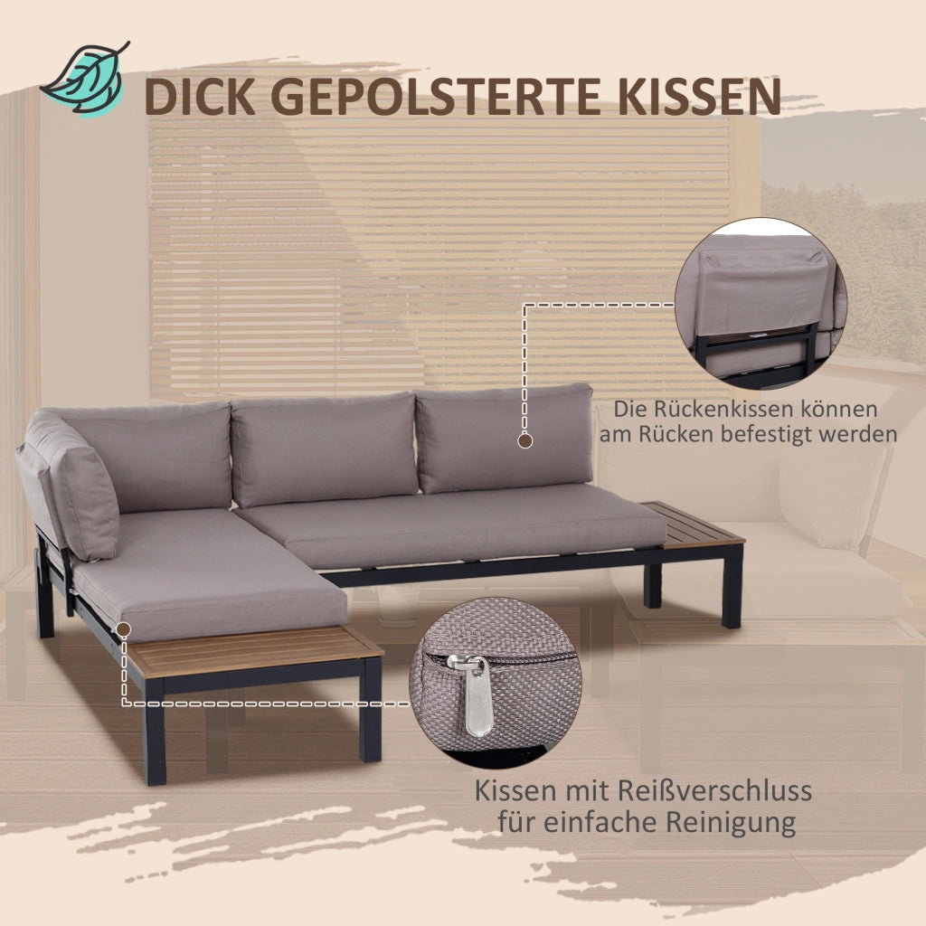 Set di mobili da giardino a 3 pezzi con divano e cuscini tavolino laterale alluminio 164x74x69 cm ideale per uso all'aperto