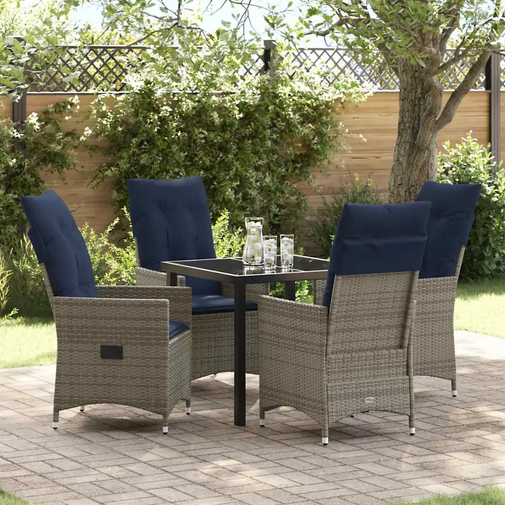 Set di tavolo e sedie con cuscino 5 pcs Grigio Rattan in PE