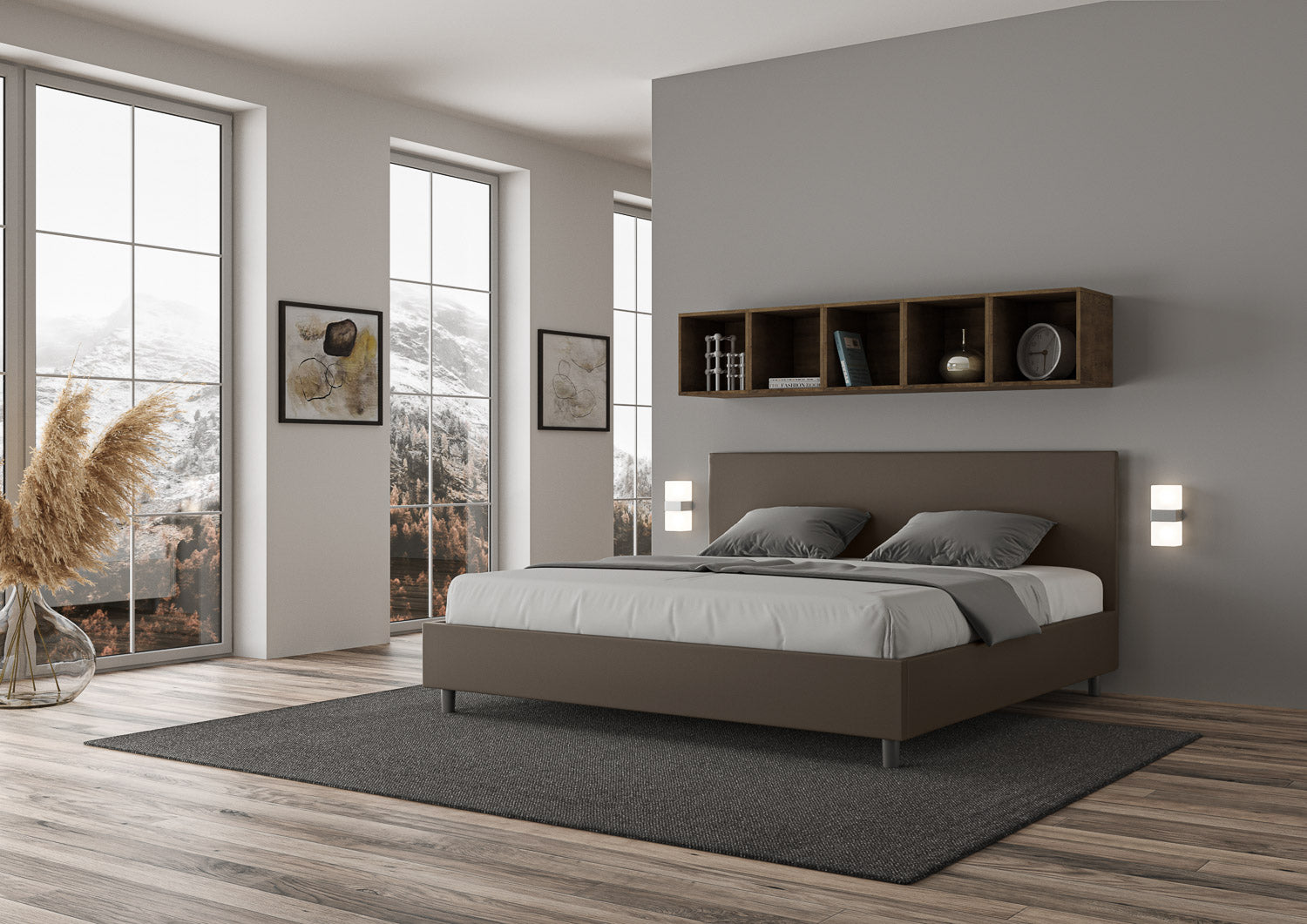 Letto Matrimoniale 160x190 cm con Rete e Contenitore Adele Cappuccino