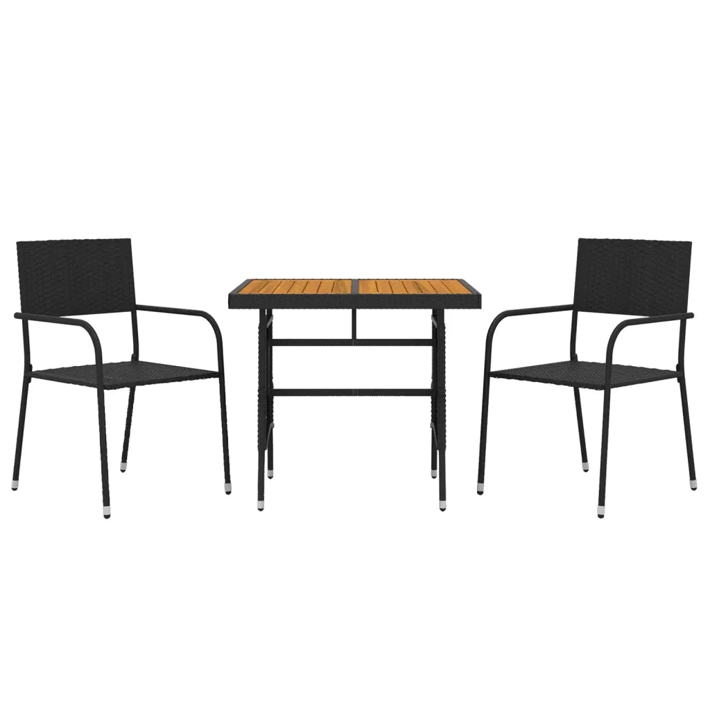 Set da Pranzo da Giardino 3 pz | Set Salotto da Giardino in Polyrattan Nero