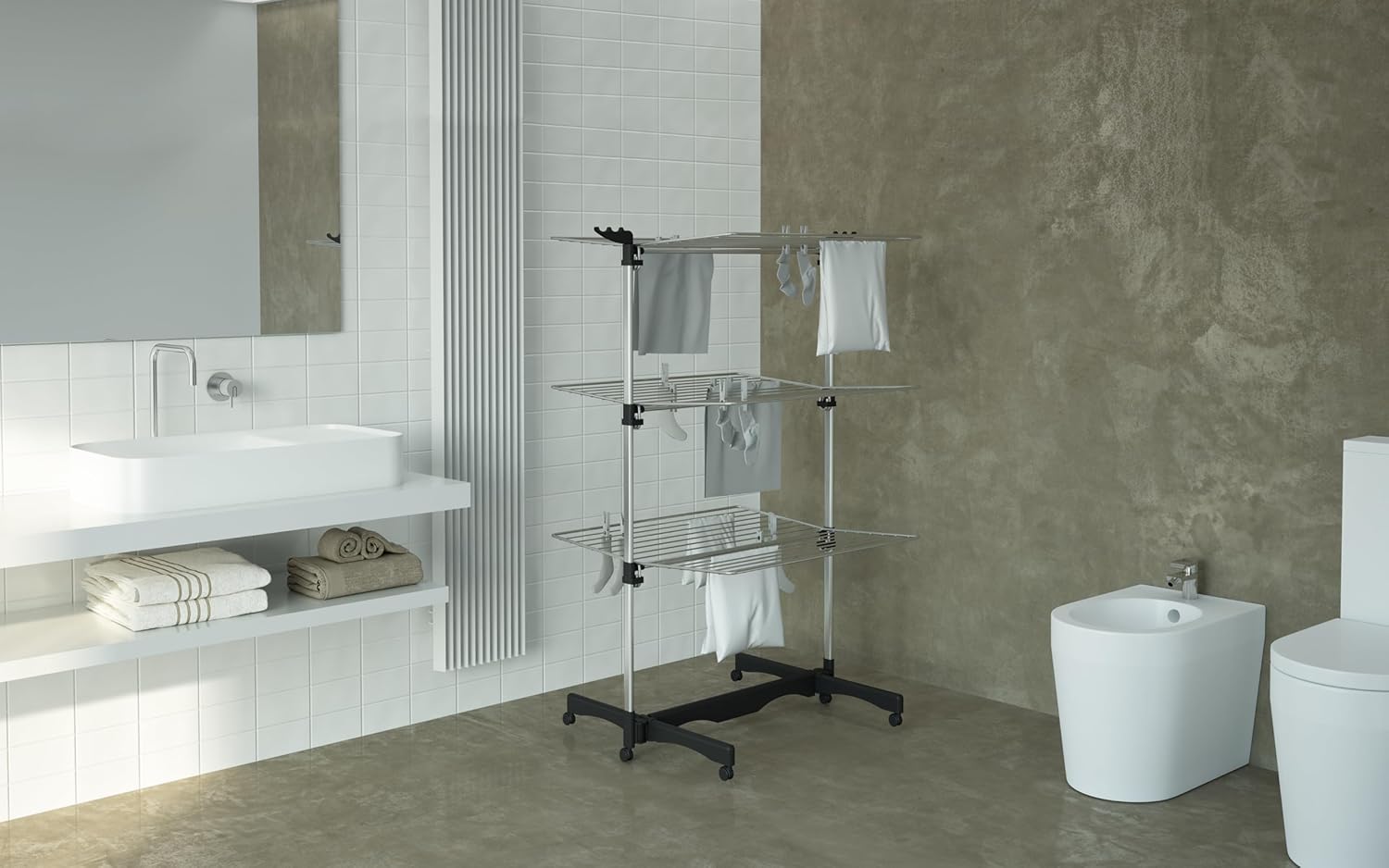 Stendino Stendibiancheria Verticale a 3 piani in acciaio 40 metri, mod. VERTICAL COLOMBO