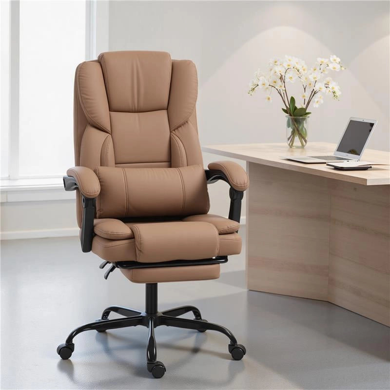 SEDIA DA UFFICIO RECLINABILE IN FINTA PELLE CON POGGIAPIEDI E ROTELLE, 65X67X111-119 CM, MARRONE