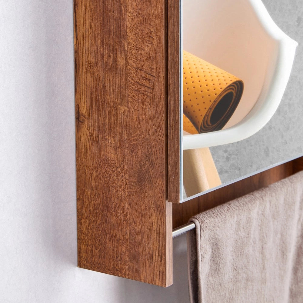 Armadietto da bagno con specchio ¨C Minimal ¨C colore rovere, materiale MDF, ripiani aperti