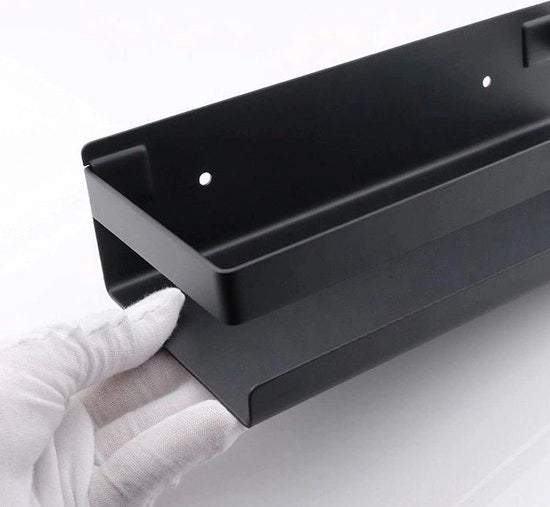 Cestino per docce - Scaffale per bagno - Scaffale per docce - Scaffale per shampoo - Scaffale per bagno - Cestino rettangolare per docce - Organizzatore per bagno - Acciaio inox (Nero, 40 cm)