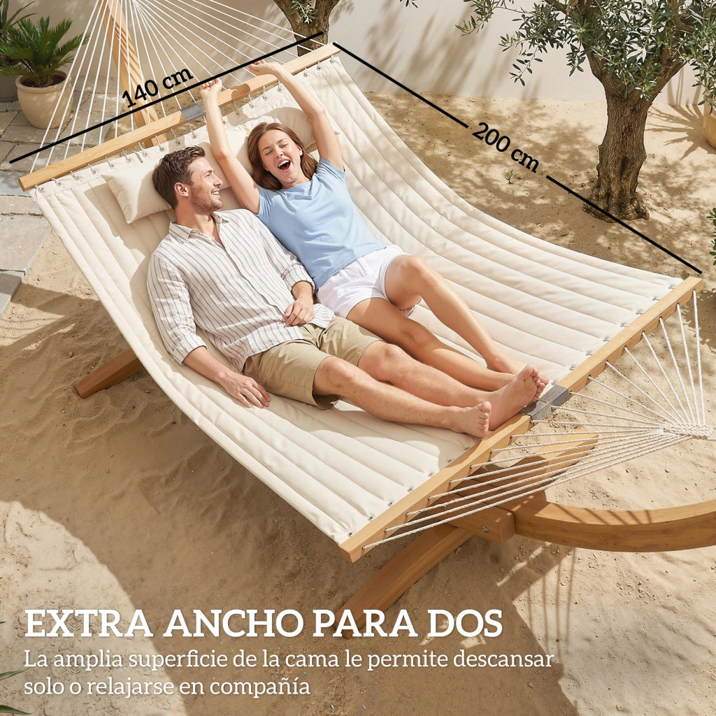 Amaca da Giardino con Cuscino e Tasca ¨C zephmum ¨C Crema Legno 325x140 cm
