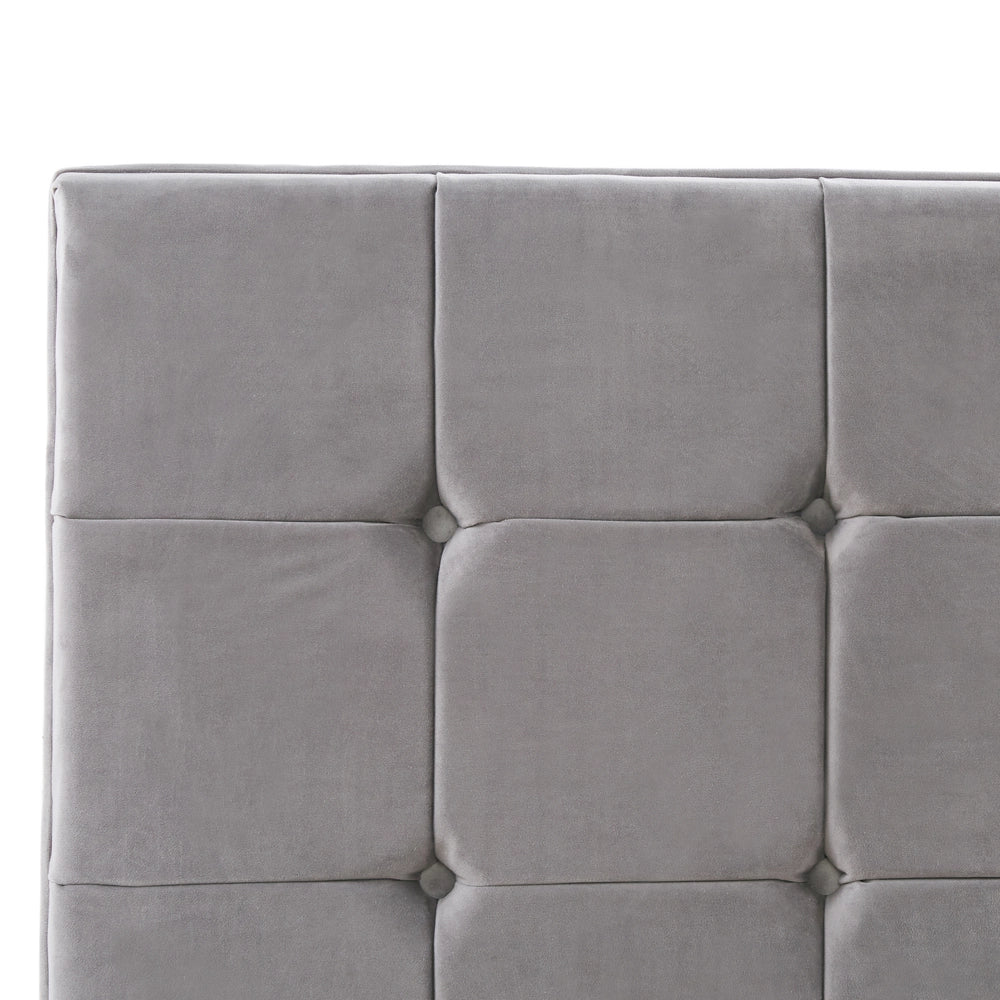 Letto in velluto grigio tappezzeria matrimoniale 140 x 200 cm con rete a doghe e testiera capitonné con bottoni