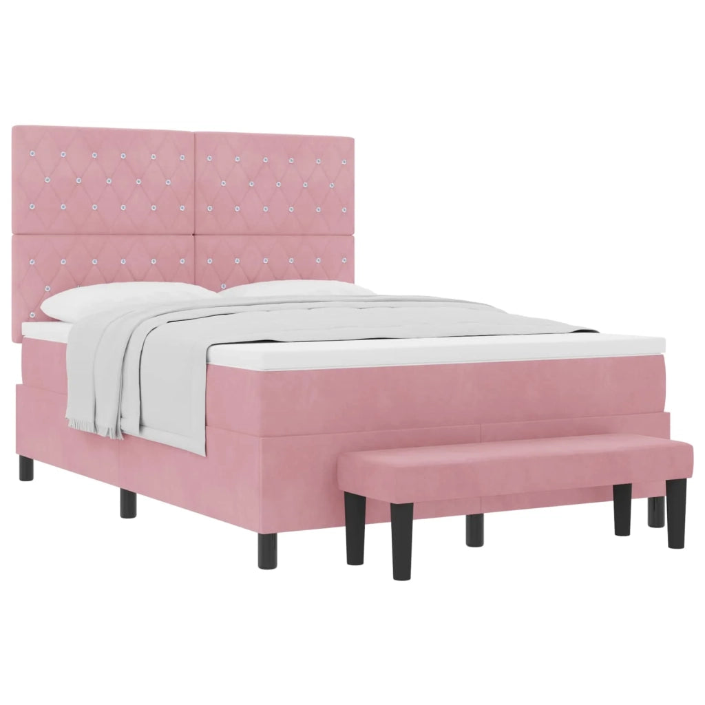 Letto a molle con testiera Rosa 190 x 140 cm Velluto 3344449