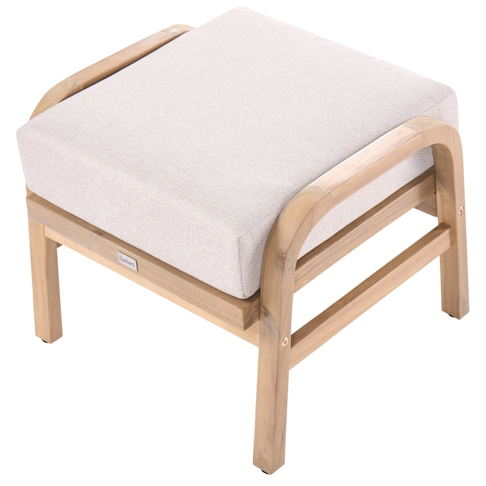 Pouf da giardino in legno di acacia chiaro con imbottitura beige chiaro, design a doghe, per terrazze all'aperto, stile moderno