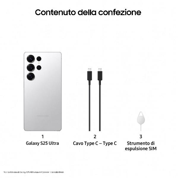 Samsung galaxy s25 ultra smartphone ai, display 6.9'' qhd+ dynamic amoled 2x, fotocamera 200mp, ram 12gb, 512gb, 5.000 mah, titanium whitesilver - SM-S938BZSGEUE