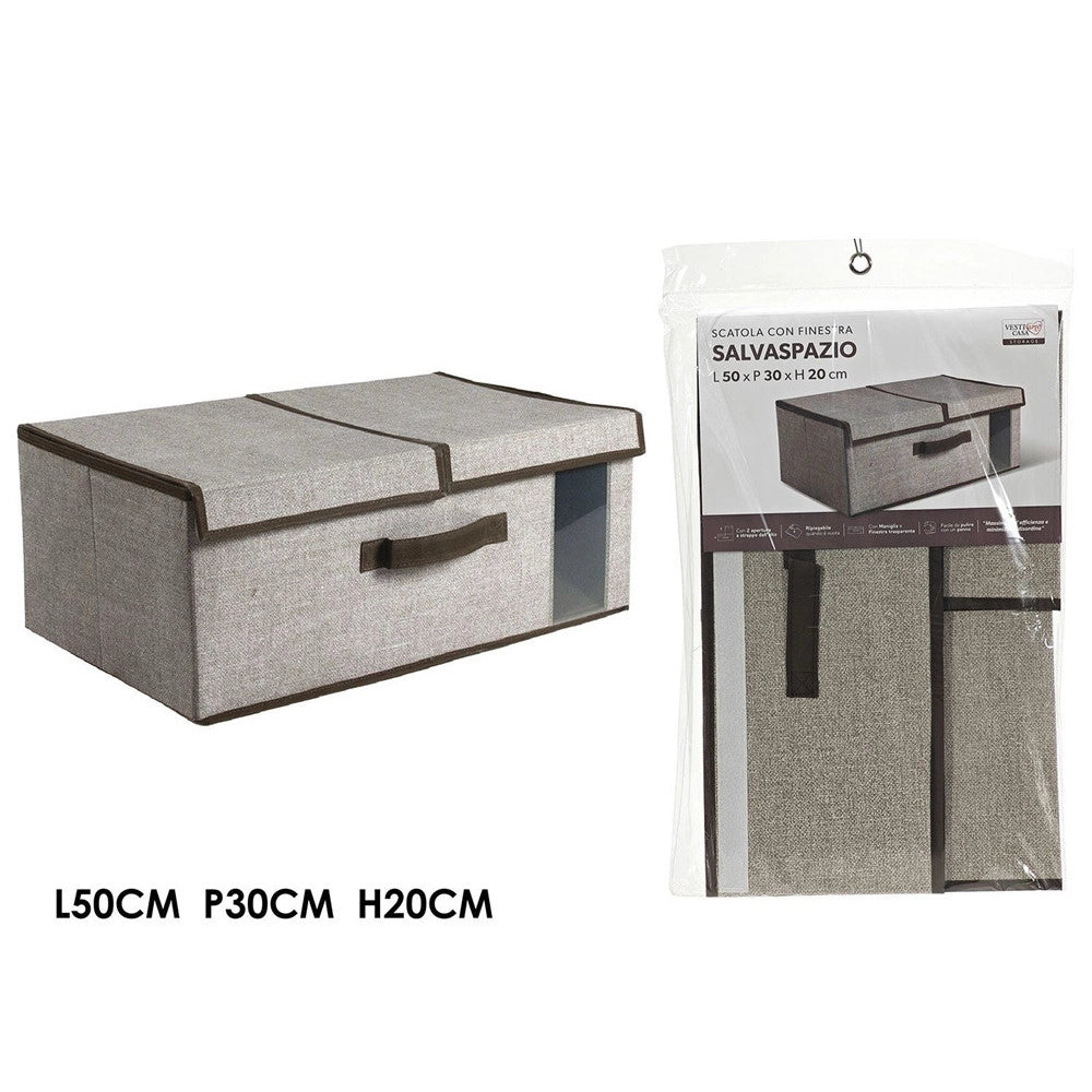 Trade Shop - Contenitore Salvaspazio In Tnt Ripiegabile Con 2 Aperture Maniglia Finestra 50x30x20cm -