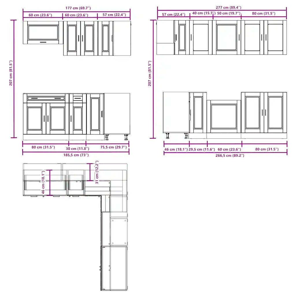 Set Mobili da Cucina 11 pz Porto Grigio Cemento in Truciolato