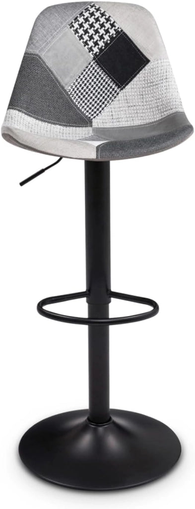 Lote de 4 taburetes de bar KARL patchwork negro, gris y blanco con patas negras