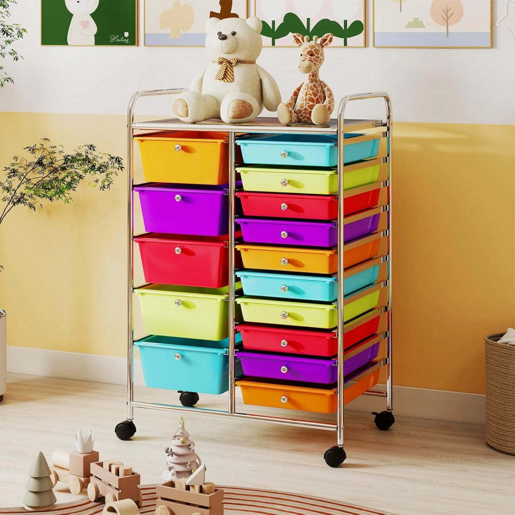 Carrello con 15 cassetti, impilabile, per cassetti, da cucina, bagno, ufficio, 63 x 37 x 87 cm (bianco)